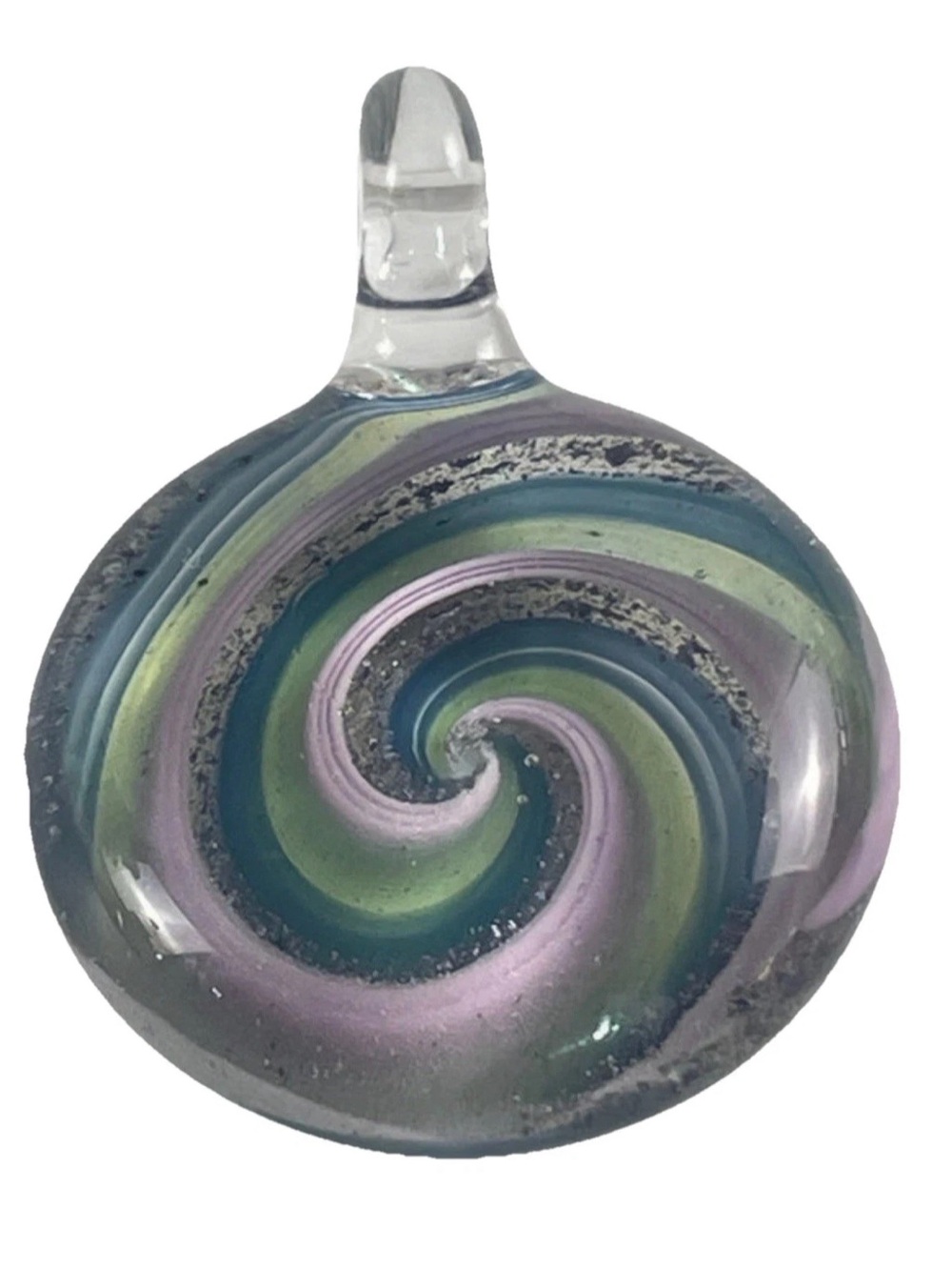 Hand Blown Art Glass Vortex Pendant Necklace Blue Green Lavender Handmade